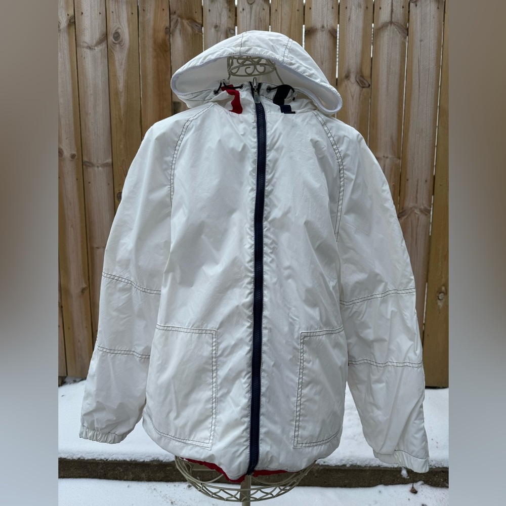 Vintage Unisex Reversible Nylon Fleece  Hilfiger-esque Zipper Hooded Jacket Lrg